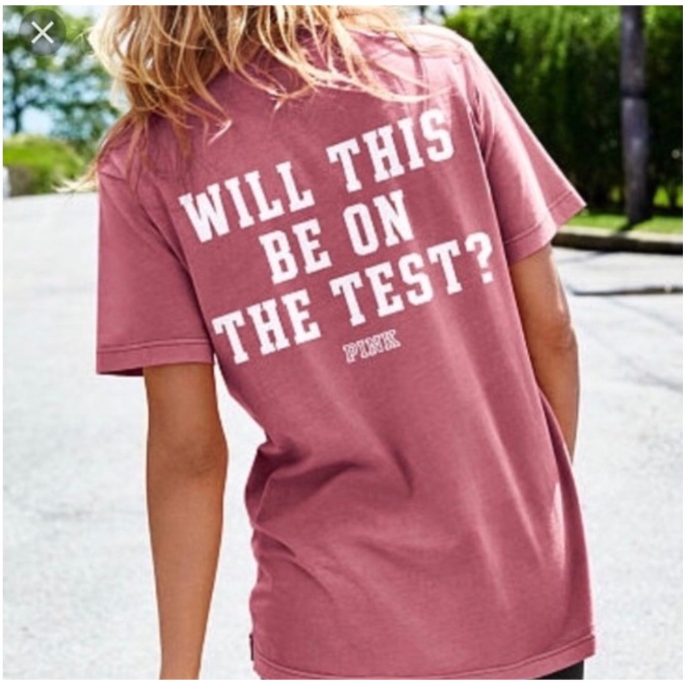 PINK Victorias Secret Graphic TShirt V Neck Pocket Will This Be On The Test XS